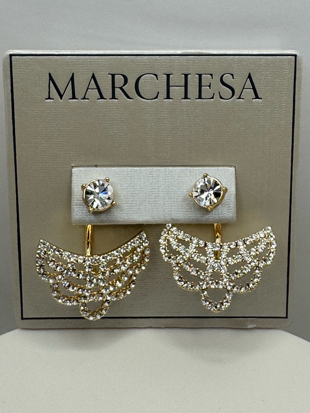 Marchesa Coral Crystal Floater Earrings NWT Pave’ Encrusted